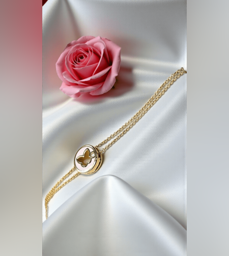 Златна гривна с Диамант и розов емайл Пеперудка Lusi Gioielli