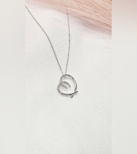 Дамско колие от бяло злато и циркони Сърце