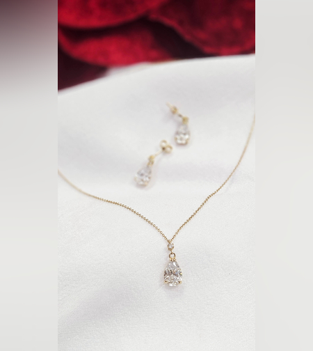 Златен комплект с изящна капковидна форма и циркони Златна сълза