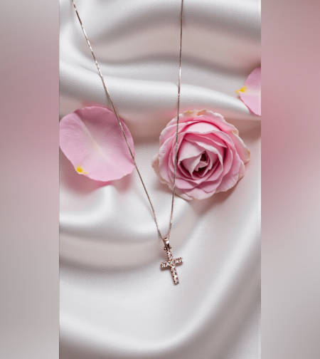 Златно колие с кръстче от 18К розово злато и диаманти I Gioielli del Sole