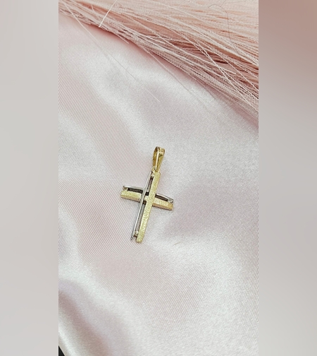Златен кръст от бяло и жълто, сатенирано злато