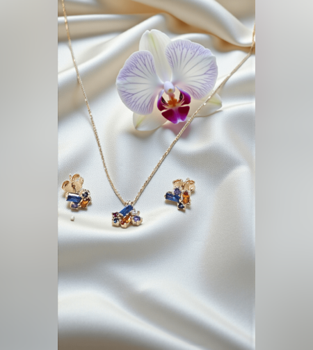 Златен комплект с цветни циркони 