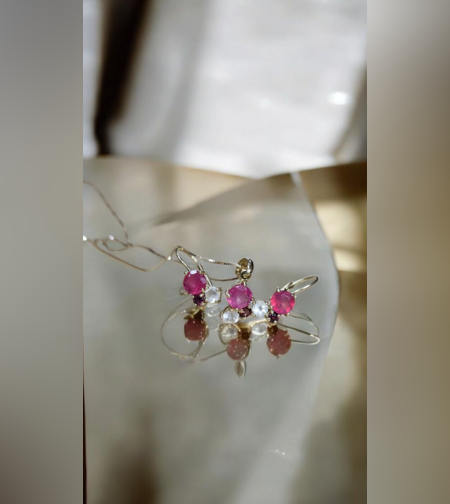 Златен комплект с рубин и планински криснал