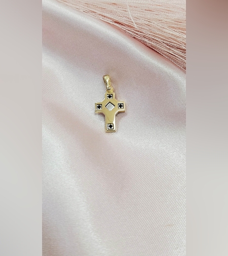 Златен кръст от жълто и бяло злато с Оникс