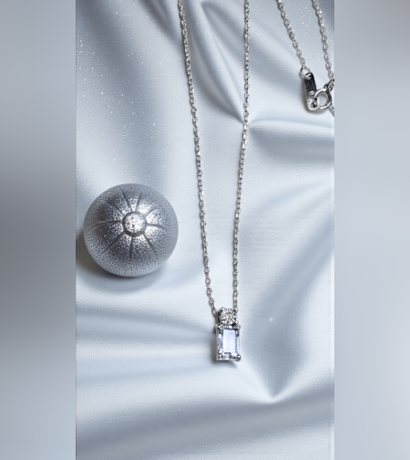 Златно колие с Аквамарин и диамант от 18К бяло злато I Gioielli del Sole