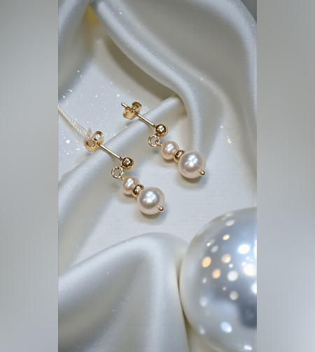 Златни обеци с Естествени перли и 18К злато  Gumon