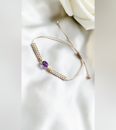 Гривна на конец с Аметист и елементи от 18К злато Gumon