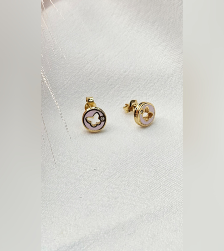 Златни обеци с Диамант, розов емайл Пеперудка Lusi Gioielli