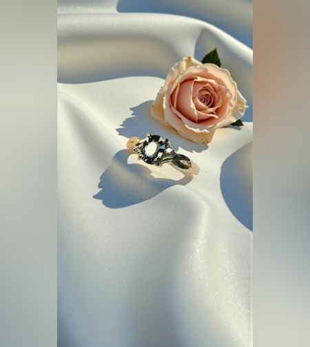 Златен пръстен със Сапфир и Диаманти Verde Imperiale