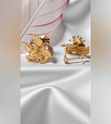 Златен комплект от жълто и розово злато Разцъфнало цвете