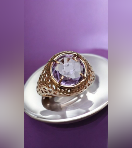 Дамски златен пръстен с Аметист от розово злато