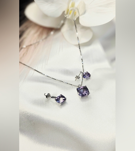 Златен комплект с Аметист и Диаманти