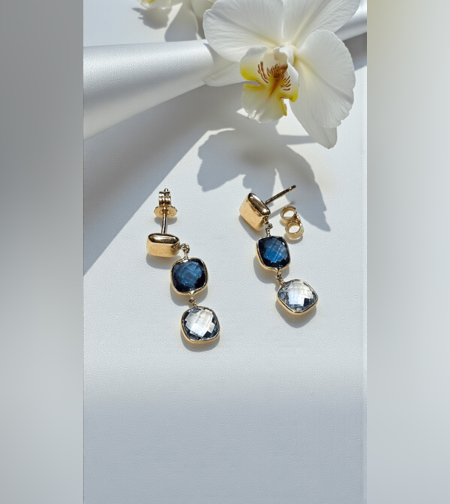 Златни обеци с Топаз, Топаз Лондон Блу