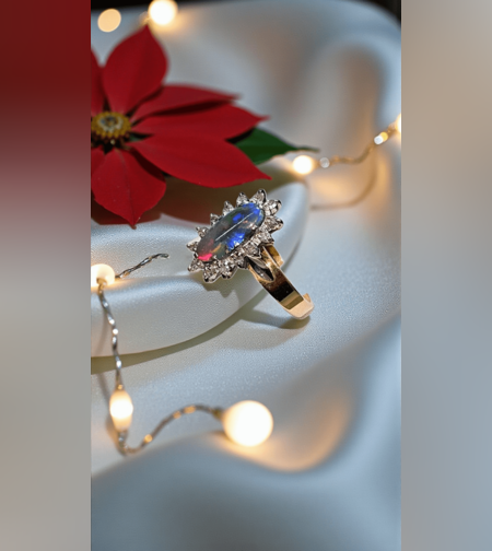 Златен пръстен с Опал и диаманти