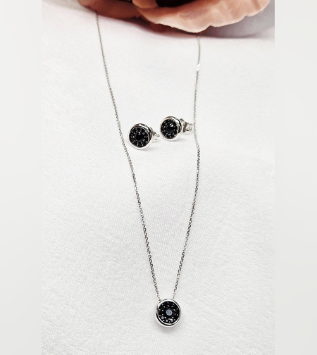 Комплект от бяло злато с черни циркони 