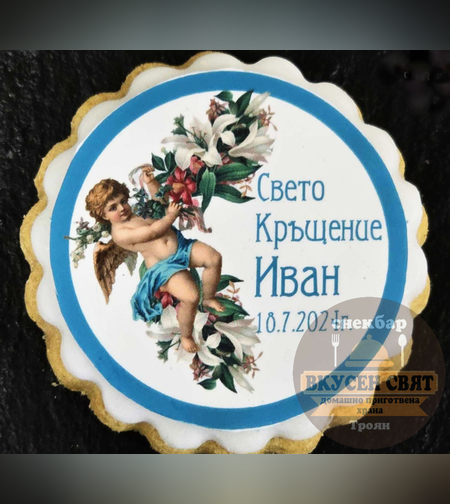Бисквитка с принт Ангелче с цветя