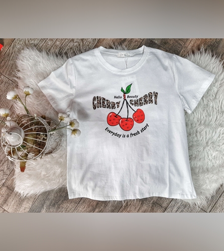 Тениска Чери в бяло