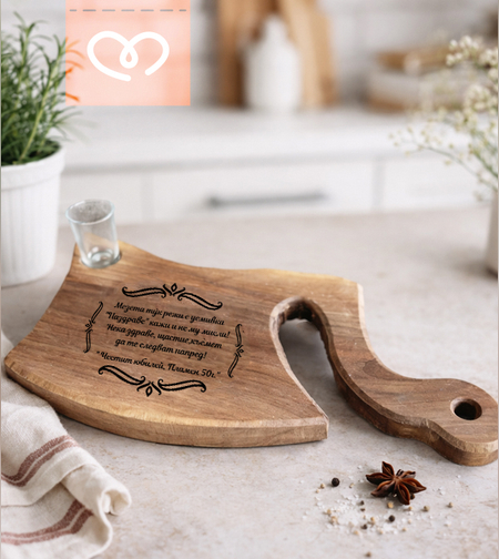 Дървена дъска за рязане и чашка за ракия | Подарък за рожден ден