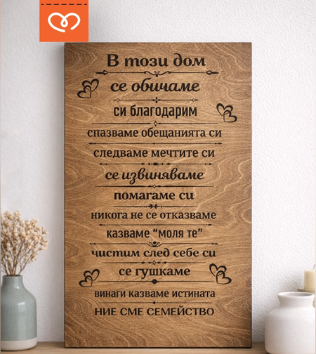 дървена табела в този дом семейно мотивационно послание
