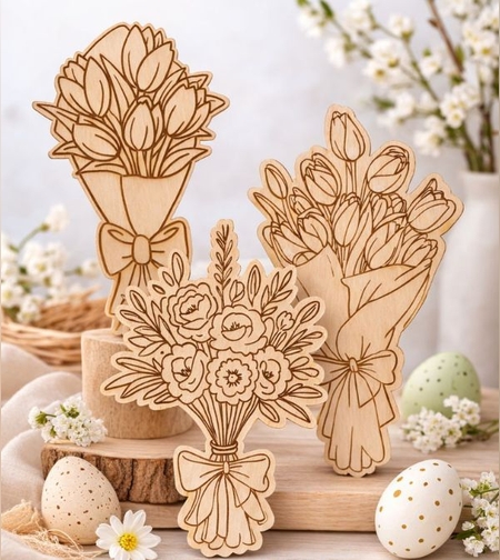 дървена картичка цветя за оцветяване от шперплат