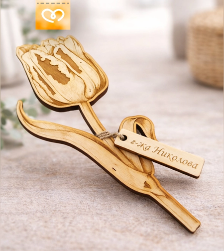 Цвете за 8ми март подарък за жена дървено цвете изненада