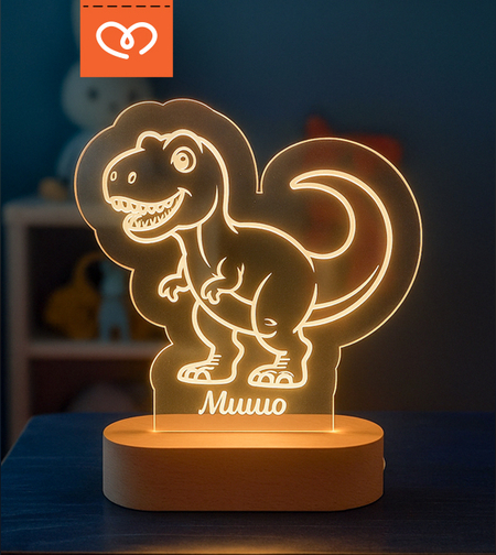 Персонализирана Дино LED нощна лампа с име — Динозавър за детска стая | Тирекс