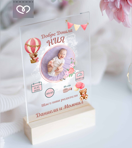 Бебешка визитка за новородено | Подарък за изписване картичка за раждане  | Мече с балони
