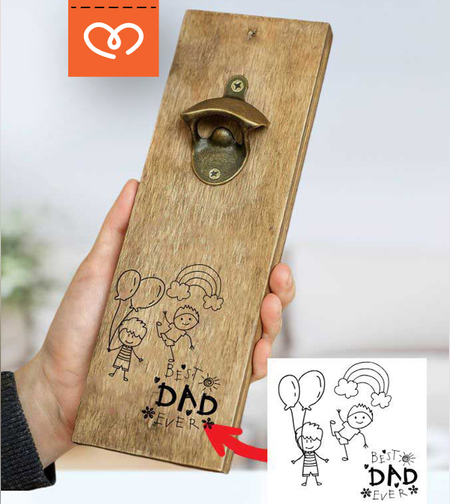 Дървена Отварачка | Подарък Рисунката на детето ви гравирана върху дърво