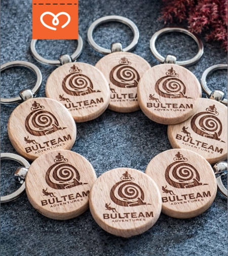 кръгли дървени ключодъжател с лого персонализиран  подарък