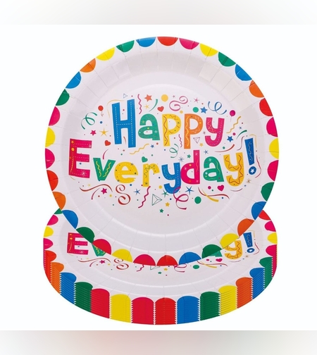 Set 10 Farfurii Happy Everyday, Flippy, 23 cm, din Hartie 300 g, Multicolor