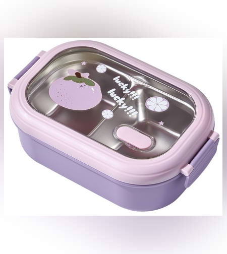 Cutie pentru Pranz sau Gustari, Flippy, cu Doua Compartimente, pentru Copii si Adulti, Etansare, PP, Perfect pentru Scoala si Birou, 1000 mL, 22.5x14.5x8 cm, Mov