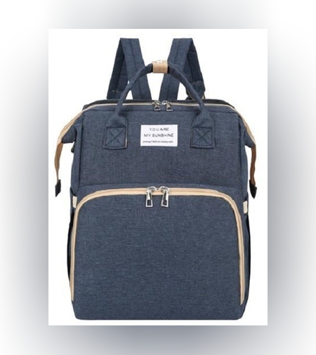 Rucsac Multifunctional pentru Mamici, Flippy, cu Patut Pliabil si Baza de Schimbat, Rezistent la Apa, Capacitate Mare, Usor, Compartimente Multiple, Buzunar Termic pentru Lapte, 42 x 32 x 22 cm, Albastru Inchis