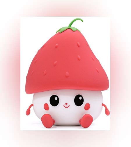 Lampa de Veghe pentru Copii, Flippy, din Silicon, Senzor Tactil, Model Capsunica, Lumina Calda, Protectie pentru Ochi, Incarcare USB, Capacitate Baterie Incorporata 1200mAh, 10.8x9x12.8 cm, Rosu