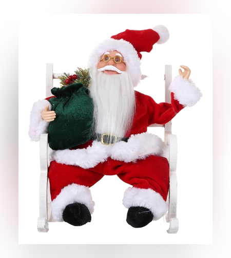 Jucarie decorativa, Flippy, Mos Craciun, 30 cm x 18 cm, grosime 18 cm, lana, tesatura de plus, poliester, interior/exterior