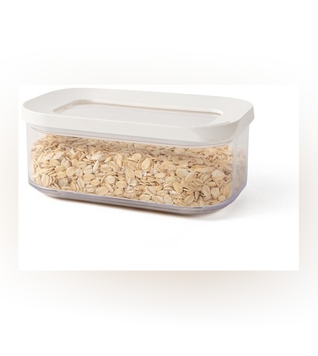 Cutie de Depozitare Alimente, Flippy, 450 ml, Capac Alb, din ABS+Silicon, 14.5 x 9 x 6 cm, Transparent