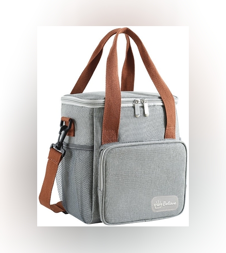 Geanta Termo-Izolanta, Flippy, Multifunctionala, 1 Compartiment Principal, 1 Buzunar Lateral Exterior, Impermeabila, Manere si Bretea de Umar, 25x22x15 cm, Gri