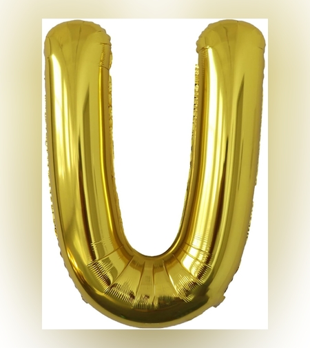 Balon Folie Metalizata Litera U, Flippy, 40 cm, Umflati cu Heliu sau Aer, Ambalaj Individual, Pai inclus, Auriu