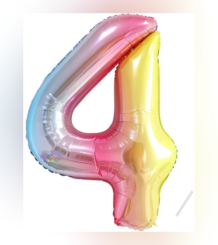 Balon din Folie Metalizata Gradient Flippy, Figurina Cifra, Tema Aniversare 100 cm, Ambalaj Individual, Pai inclus, Umflare cu Aer sau Heliu, Multicolor, Cifra 4
