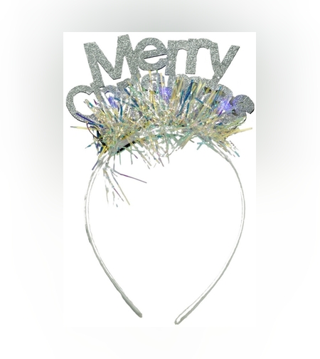 Bentita/cerc Mery Cristmas, culoare gri metalic cu beteala, marime standard, Flippy