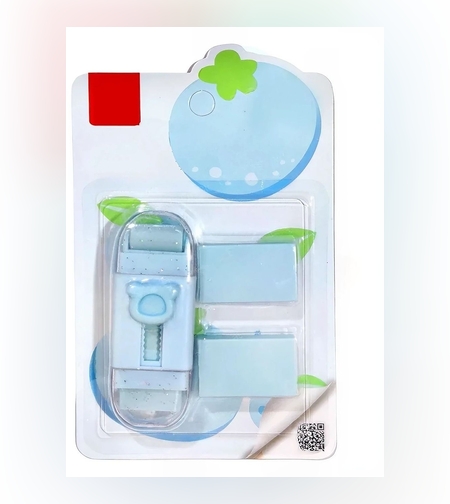 Radiera Retractabila, Flippy, Model Ursulet, Reglare Push-Pull, Radiera de tip Push, Doua Radiere de Rezerva in set din Cauciuc, Albastru deschis