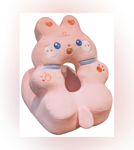 Perna din Spuma, Flippy, pentru Birou, Calatorii, Model Iepure, Lavabila, Umplutura de Bumbac, Spatiu Cap in Forma de 8, 30x35x30 cm, Roz