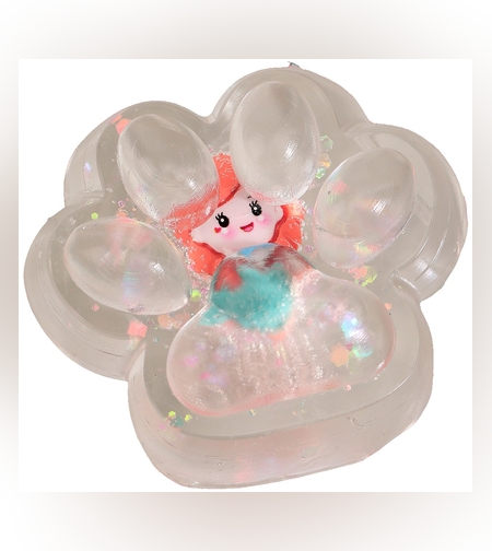 Jucarie Antistres Squishy, Flippy, Labuta de Pisica Pufoasa, cu Revenire Lenta, 7 x 6.5 cm, Model Printesa, Multicolor