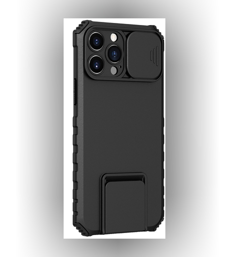 Husa Defender cu Stand pentru iPhone 11, Negru, Suport reglabil, Antisoc, Protectie glisanta pentru camera, Flippy