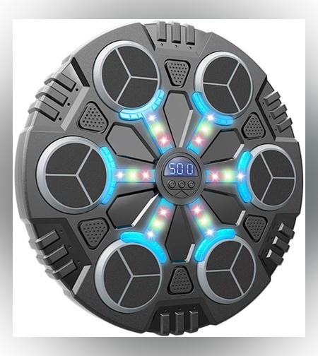 Jucarie de Boxat cu Muzica si Lumini, Flippy, Manusi Incluse, Bluetooth, Incarcare USB, Aplicare cu Ventuze, 6 Tinte, 32x27x3.5 cm, 930 g, Negru