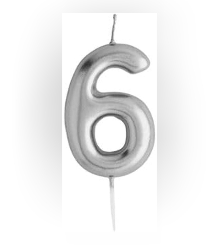 Lumanare de Tort, Flippy, Model Cifra 6, Party, 4.5 x 2.5 cm, din Parafina, Argintiu