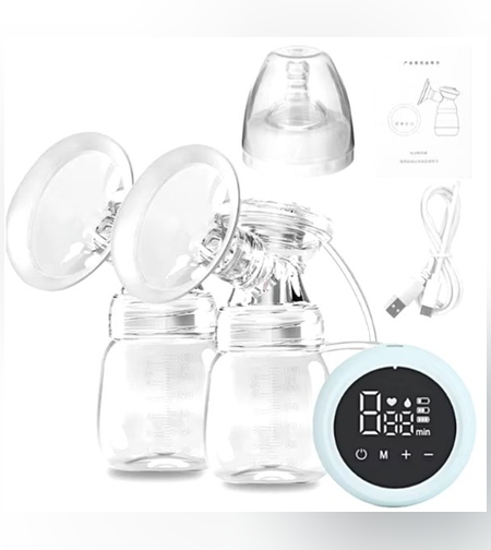 Pompa de San Electrica 2 in 1, Flippy, cu 2 Biberoane, Capacitate 180 ml, Incarcare USB Tip C, 1200 mAh, 2 Moduri, 9 Viteze, Albastru Transparent