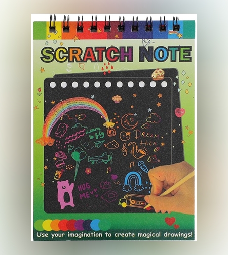 Caiet cu fise razuibile Flippy, DIY Magic Scratch, 12 File, Curcubeu, Creion din Lemn, Cartonase negre, 14 x 10 cm, verde