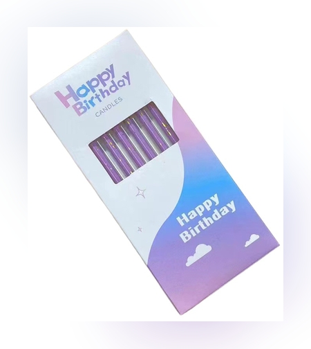 Set 6 Lumanari Lungi, Flippy, din Parafina, 10 x 0.5 cm, Happy Birthday, Mov