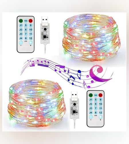 Instalatie Craciun, 5 metri, 50 LED-uri, multicolor RGB, sincronizare muzica, telecomanda 12 de functii, USB, fir cupru, liniar, interior/exterior, Flippy