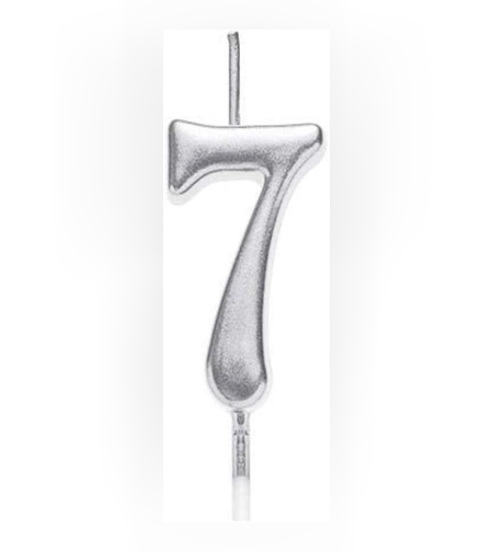 Lumanare de Tort, Flippy, Model Cifra 7, Party, 4.5 x 2.5 cm, din Parafina, Argintiu